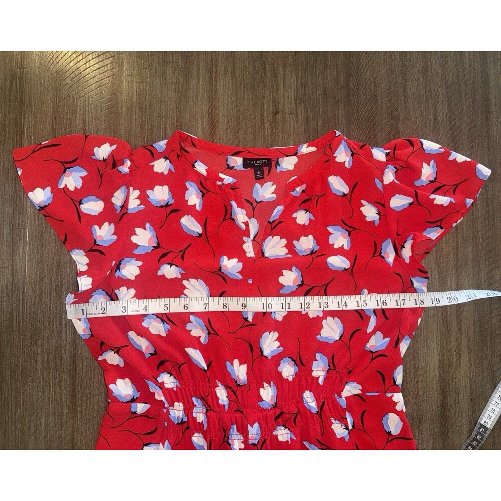 Talbots Classic Red Floral Flutter Sleeve Flounce Hem Dress Women’s Size 6P EUC - Picture 10 of 16